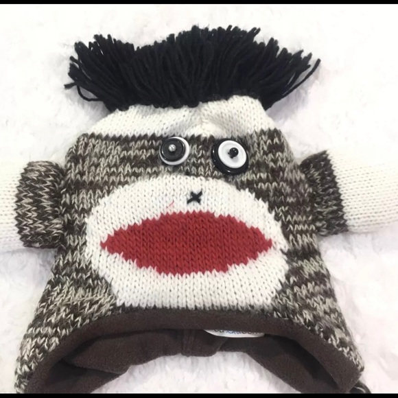 Beanie Fuzzy Tassels Brown Sock Monkey Warm Winter - Picture 3 of 7